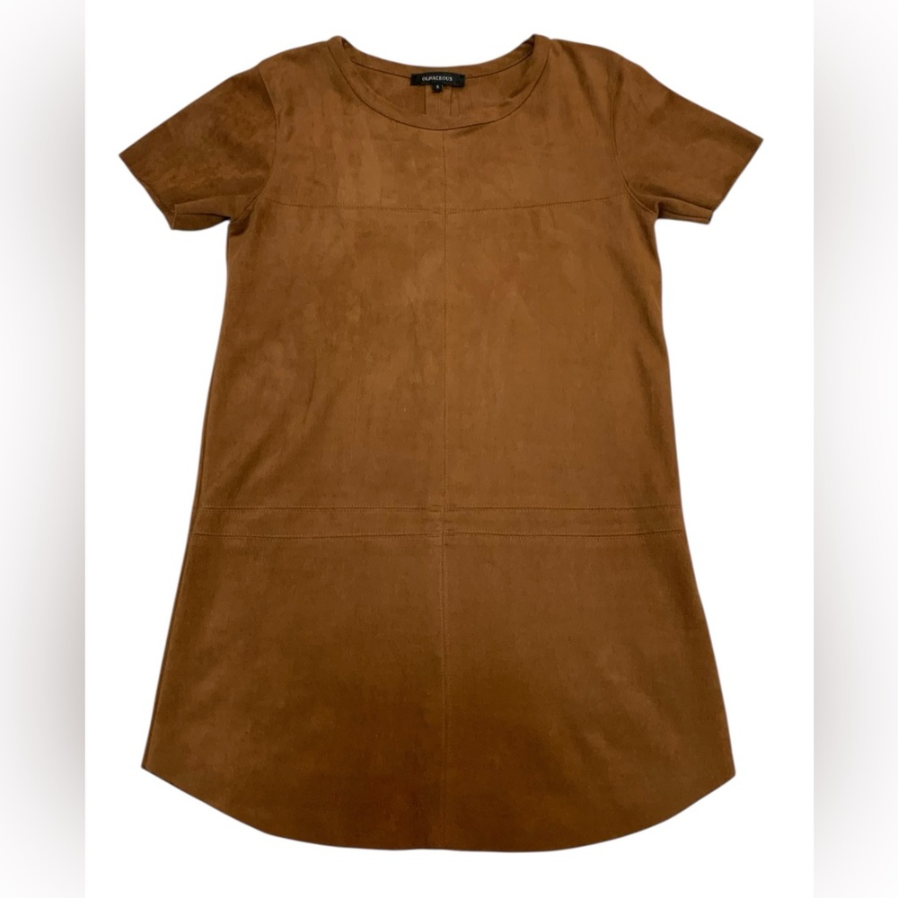 Olivaceous Camel Faux Suede Mini Dress